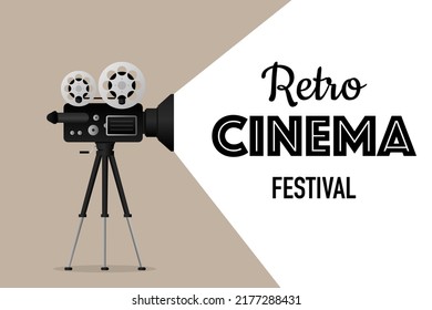 Movie projector, Retro cinema. Cinematography festival. Movie time. Vector illustration.