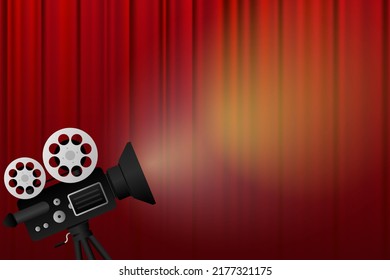 Movie projector, Retro cinema. Cinematography festival. Movie time. Vector illustration.