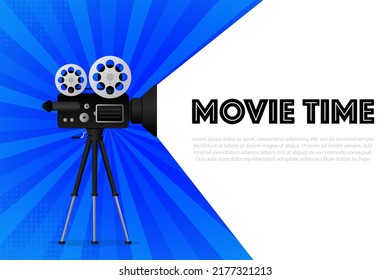 Movie projector, Retro cinema. Cinematography festival. Movie time. Vector illustration.