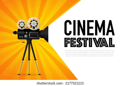 Movie projector, Retro cinema. Cinematography festival. Movie time. Vector illustration.