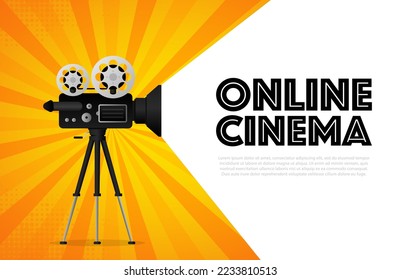 Movie projector, Retro cinema. Cinematography festival. Movie time. Vector illustration.