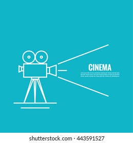 Movie projector vector illustration.  Cinematic Old  camera with reel. 