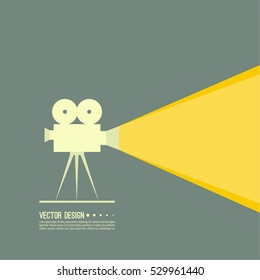 Movie projector vector illustration.  Cinematic Old  camera with reel. Linear icon. 