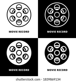 Movie Record Icon Line Black and Glyph Style. Filmstrip And Film-roll Illustration Concept Vector. Film Production Logo Symbol