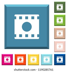 Movie record white icons on edged square buttons in various trendy colors