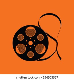 Movie reel icon. Orange background with black. Vector illustration.