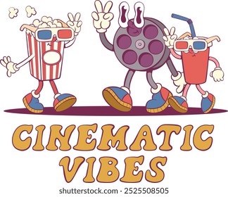 Movie retro groovy mascot characters design