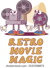 Movie retro groovy mascot characters design