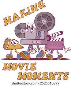 Movie retro groovy mascot characters design