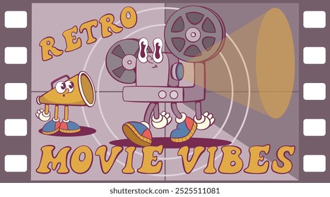 Movie retro groovy mascot characters design