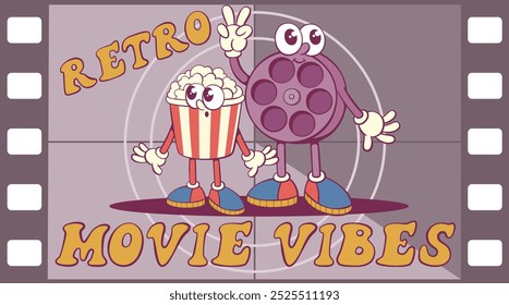 Movie retro groovy mascot characters design