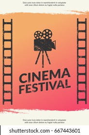 Movie retro poster and flyer. Vintage cinema promotional printing vector banner