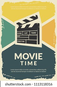 Movie retro poster. Vector cinema festival poster, flyer background. Abstract sale tickets banner background. Movie time and entertainment concept. 