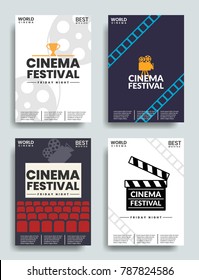 Movie Retro Posters And Flyer Set . Vintage Cinema Promotional Printing Vector Banners Collection