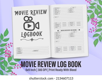 Movie Review Logbook for KDP interior. Movie Review Logbook planner template design for KDP Interior.