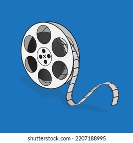 Movie roll in cartoon design in blue background for template of world day for audio visual heritage