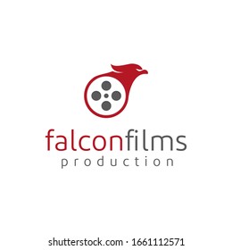 Movie roll cinema with eagle head logo design