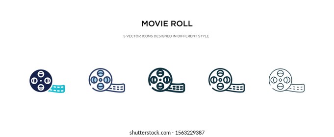 movie roll icon in different style vector illustration. two colored and black movie roll vector icons designed in filled, outline, line and stroke style can be used for web, mobile, ui