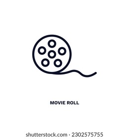 icono de rollo de película. Icono delgado del rollo de películas de cine y colección de teatro. Vector de contorno aislado en fondo blanco. El símbolo de rollo de películas editable se puede usar en la web y en el móvil