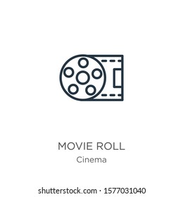 Movie roll icon. Thin linear movie roll outline icon isolated on white background from cinema collection. Line vector sign, symbol for web and mobile