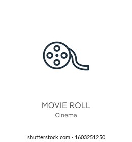 Movie roll icon. Thin linear movie roll outline icon isolated on white background from cinema collection. Line vector sign, symbol for web and mobile