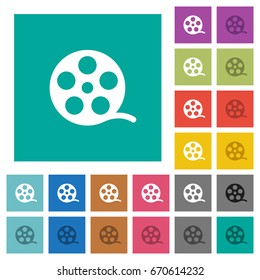 Movie roll multi colored flat icons on plain square backgrounds. Included white and darker icon variations for hover or active effects.