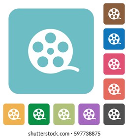 Movie roll white flat icons on color rounded square backgrounds