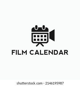 Movie Schedule Logo With Calendar And Film Camera Vector Silhouette Illustration