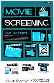 Movie Screening Event Poster (Flat Style Vector Illustration Quote Design) Invitation with Venue and Time Details