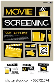 Movie Screening Event Poster (Flat Style Vector Illustration Quote Design) Invitation with Venue and Time Details