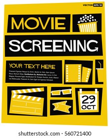 Movie Screening Event Poster (Flat Style Vector Illustration Quote Design) With text Box Template