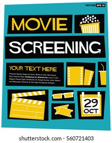 Movie Screening Event Poster (Flat Style Vector Illustration Quote Design) With text Box Template