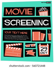 Movie Screening Event Poster (Flat Style Vector Illustration Quote Design) With text Box Template