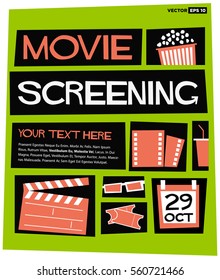 Movie Screening Event Poster (Flat Style Vector Illustration Quote Design) With text Box Template