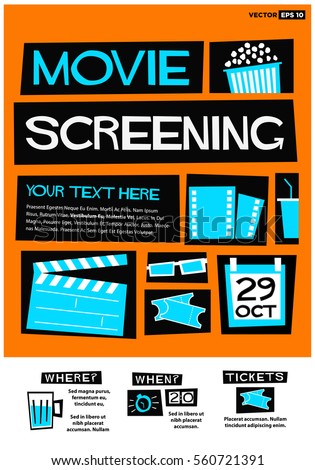 Movie Screening Event Poster Flat Style Stock Vector Royalty Free
