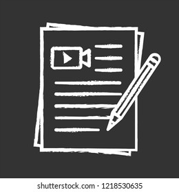 Movie scripts chalk icon. Screenplay writing. Scenario. Film making. Isolated vector chalkboard illustration