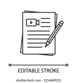 Movie Scripts Linear Icon. Screenplay Writing. Thin Line Illustration. Scenario. Film Making. Contour Symbol. Vector Isolated Outline Drawing. Editable Stroke