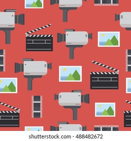 Movie seamless pattern.Camera, take, film, picture.