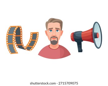 Conjunto de películas. Clipart de Vector plano, ilustración con fondo aislado.