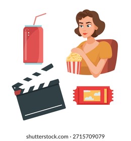 Conjunto de películas. Clipart de Vector plano, ilustración con fondo aislado.