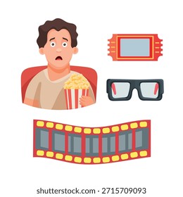 Conjunto de películas. Clipart de Vector plano, ilustración con fondo aislado.