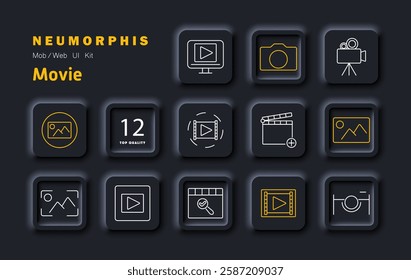 Movie set icon. Digital media, clapperboard, photography, production, video editing, cinematography, storytelling, film industry, broadcasting, filmmaking