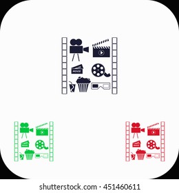 Movie set Illustration set. Blue, green, red icon.