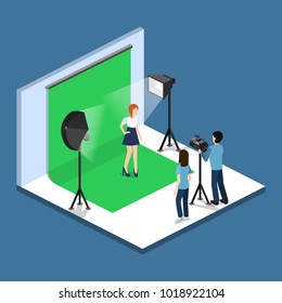 Movie Set, Photoshoot With Staff And Actors Isometric 3D Vector Illustration