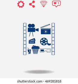 Movie set vector icon on grey background.