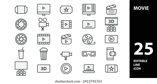 Movie simple line icons set. Movie icon vector