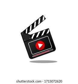 Movie slate with play button icon flat in simple design on an isolated white background. EPS 10 vector