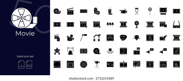 Conjunto de iconos editables sólidos de película