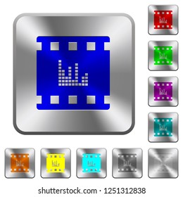 Movie sounds engraved icons on rounded square glossy steel buttons