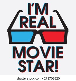 Movie star cinema typography, t-shirt graphics, vectors, 3d glasses